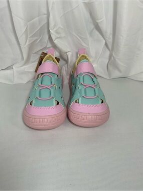 oomphies Kids Pastel Pink and Mint Hook-and-Loop Sneakers